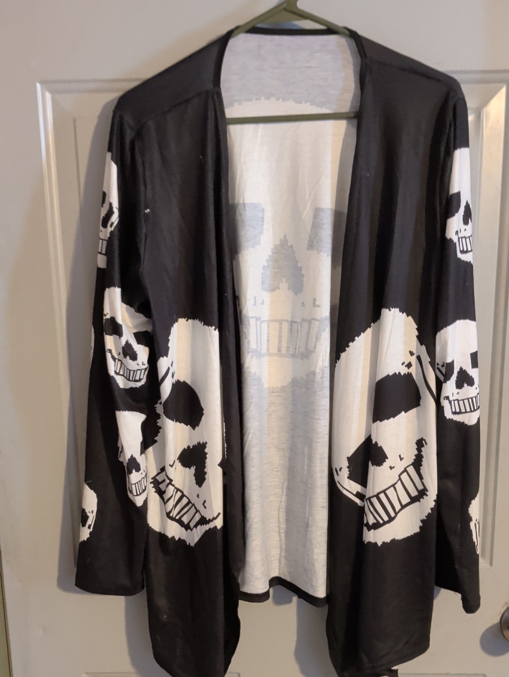 Source Unknown Black and White Skull Open-Front Cardigan